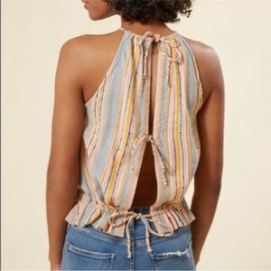 Anthro Others Follow Gemini Top Tie Back Striped Size L NWT